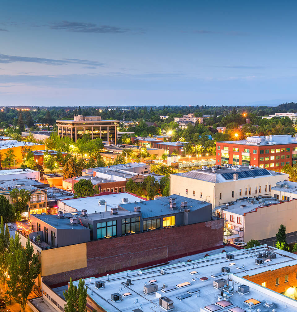 a late afternoon birds-eye view of Salem, Oregon